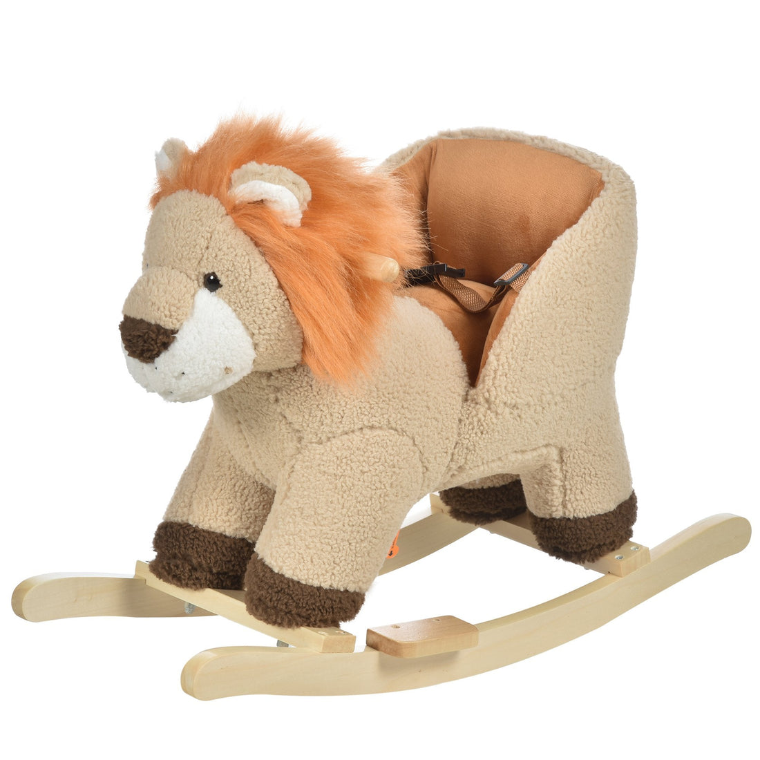 Kids Children Rocking Horse Plush Ride On Lion Seat w/ Sound Wood Base Seat Safety Belt Toddler Baby Toy for 18-36 Months Brown