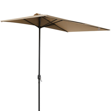 Balcony Half Parasol Semi Round Umbrella Patio Crank Handle (2.3 m, Beige)- NO BASE INCLUDED