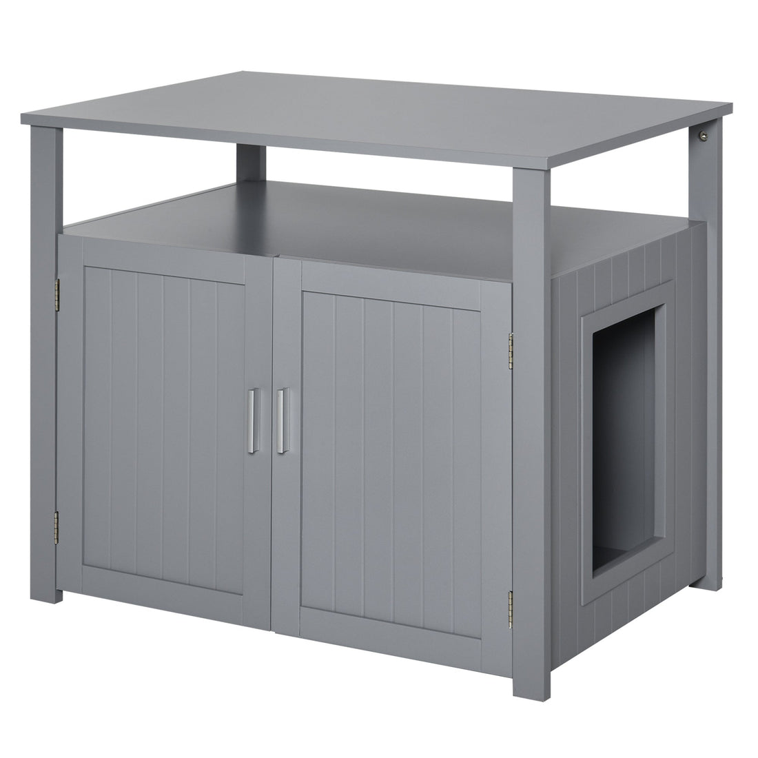 Wooden Cat Litter Box Enclosure Furniture with Adjustable Interior Wall & Large Tabletop for Nightstand, Grey
