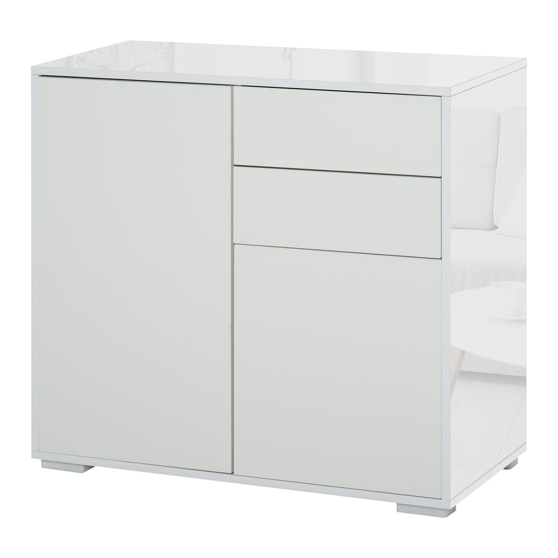 High Gloss Frame Sideboard, Push-Open Design with 2 Drawer for Living Room, Bedroom, 74H x 79W x 36Dcm, White