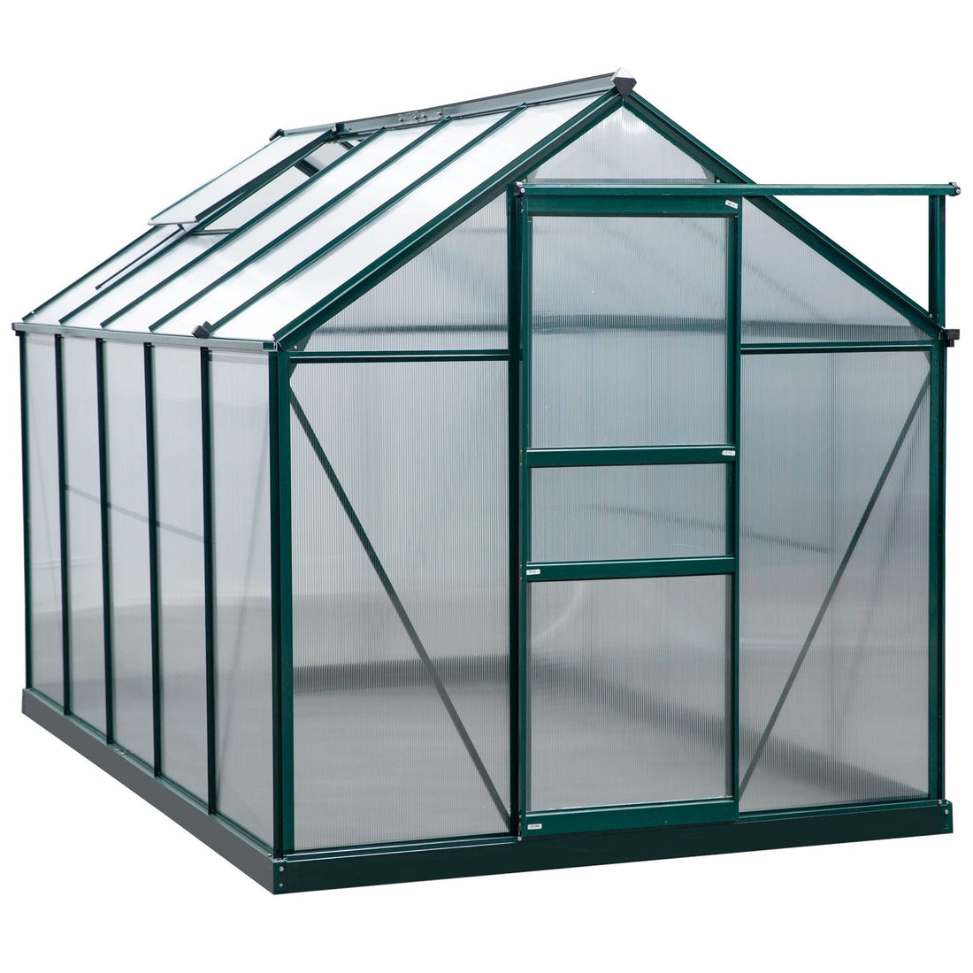 6 x 10ft Polycarbonate Greenhouse, Large Walk-In Green House with Slide Door and Window, Garden Plants Grow House with Aluminium Frame and Foundation, Dark Green