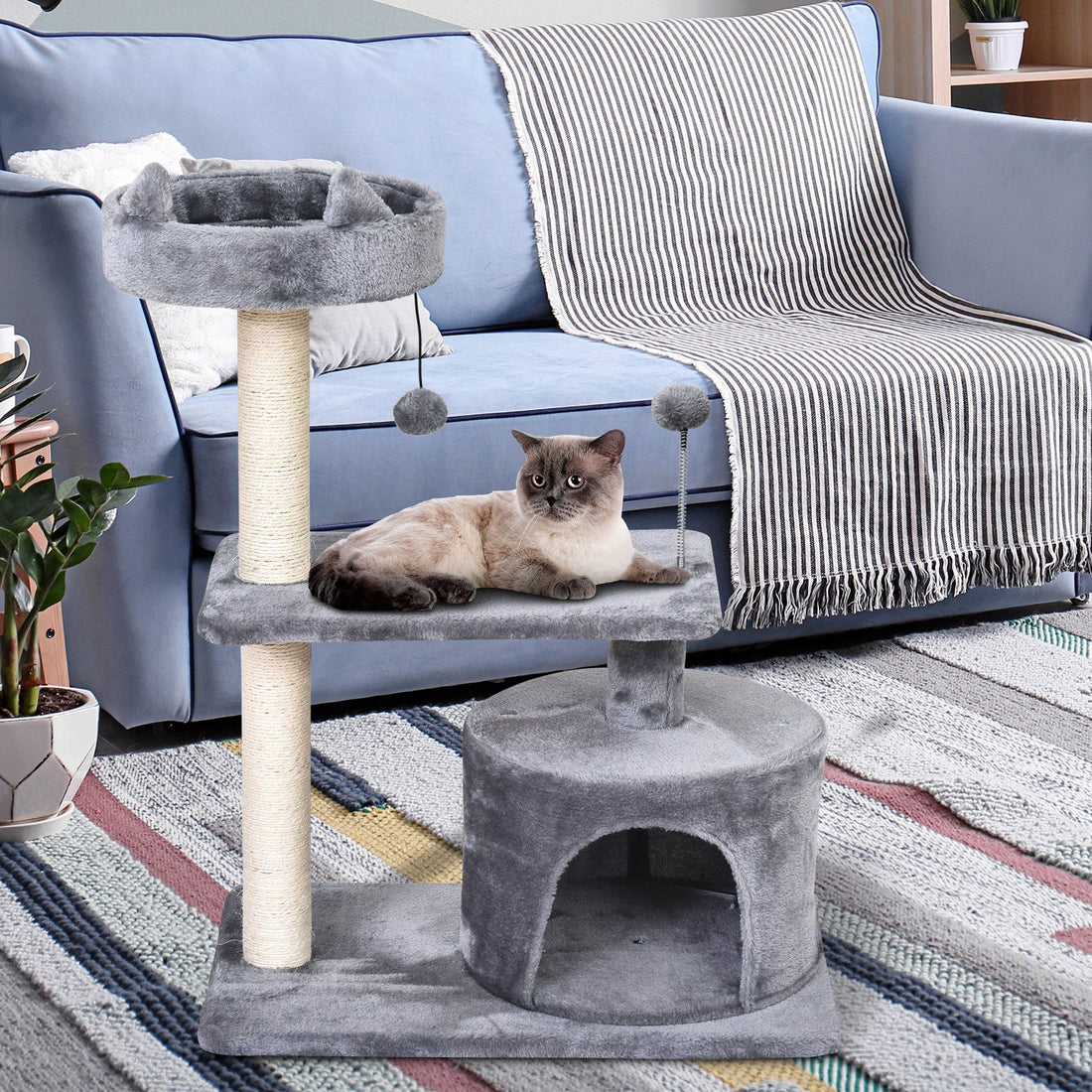 Cat Tree for Indoor Cats with Scratching Post Climbing Tower Kitty Activity Centre Condo Perch Jumping Platforms Grey 60L x 40W x 81H cm