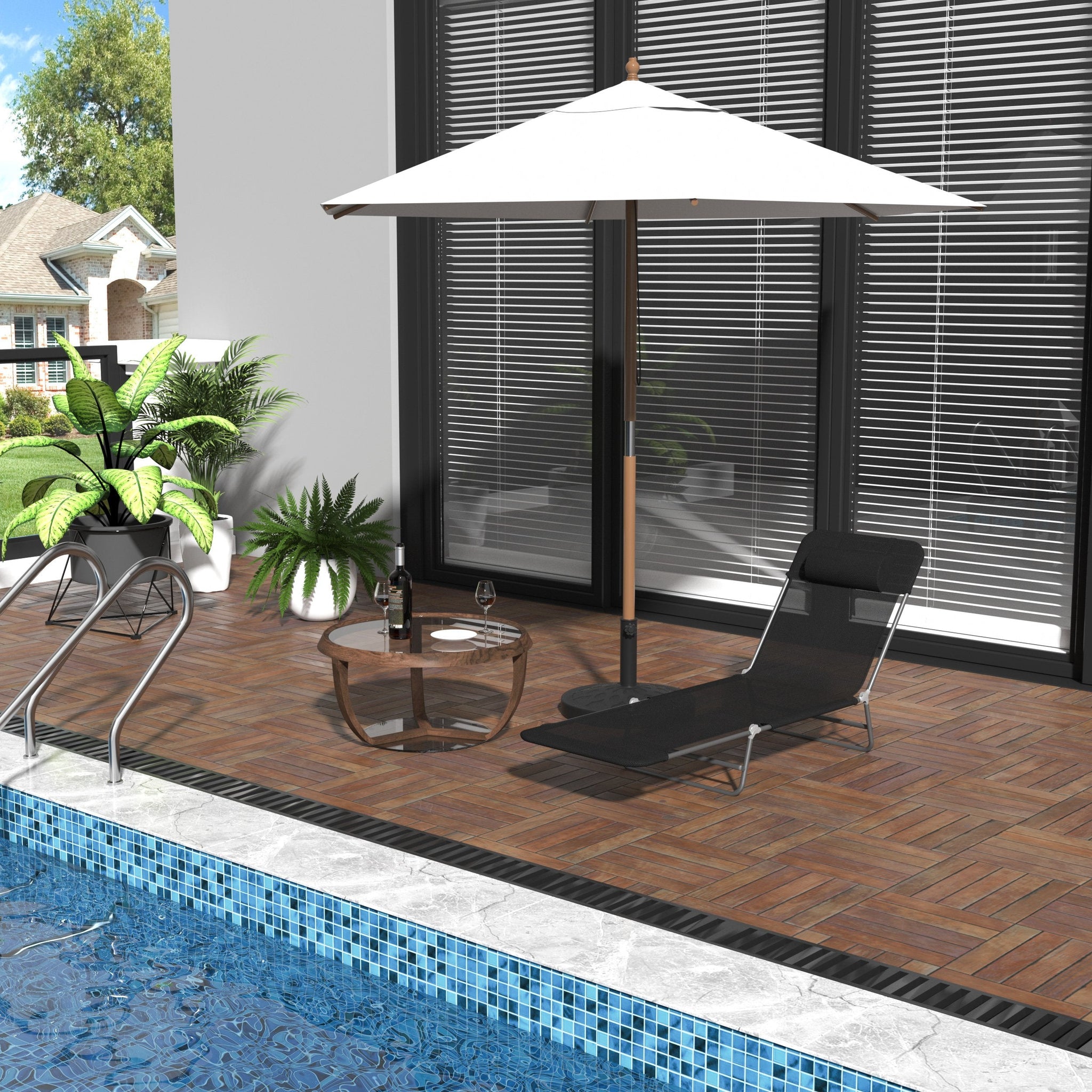 Outdoor Foldable Sun Lounger, Adjustable Backrest Garden Recliner Sun Lounger Chair with Headrest Pillow, Black