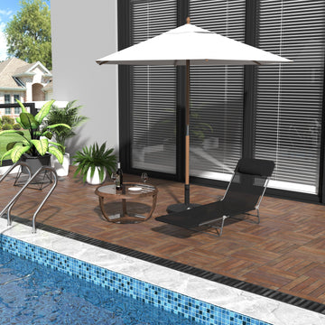 Outdoor Foldable Sun Lounger, Adjustable Backrest Garden Recliner Sun Lounger Chair with Headrest Pillow, Black
