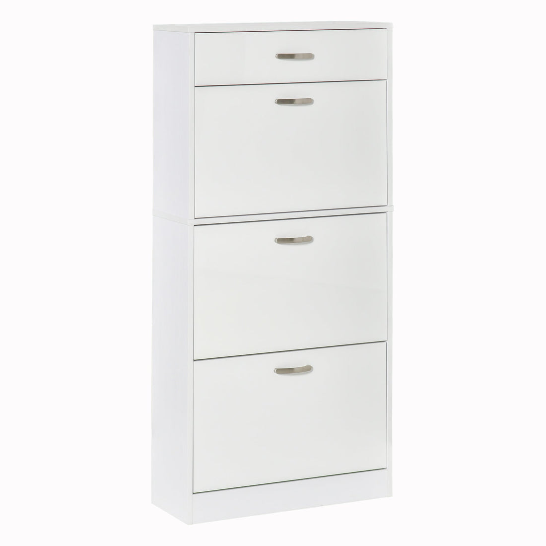 Shoe Cabinet with 3 Flip Drawers, High Gloss Shoe Storage Cabinet with Top Drawer and Adjustable Shelves, Shoe Cupboard for 18 Pairs, White