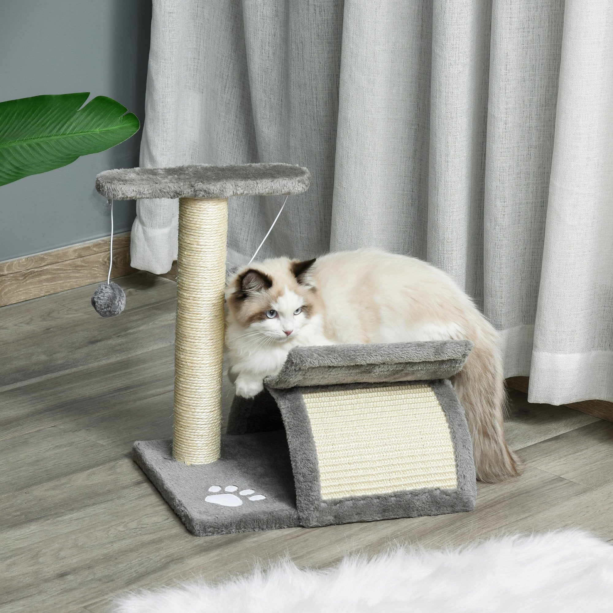 Cat Tree, Cat Tower for Kittens with Rotatable Top Bar, Sisal Scratching Post, Tunnel, Dangling Balls - Grey