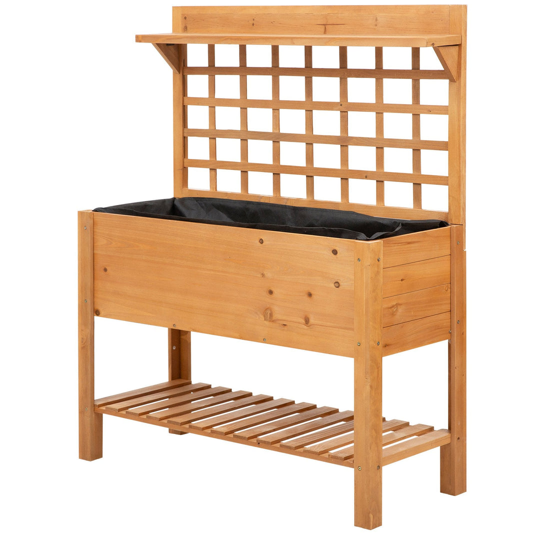 Wooden Planter Raised Elevated Garden Bed with 2 Shelves for Vegetables Flowers