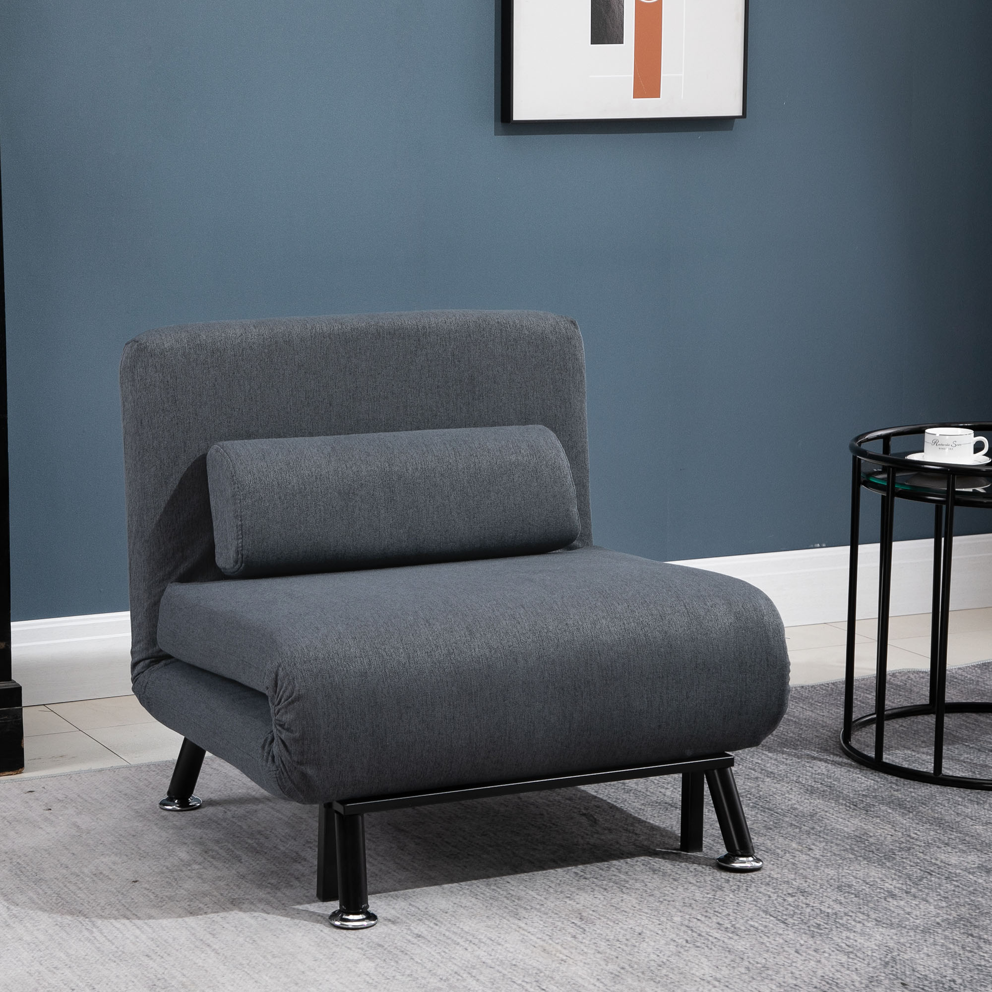 Linen Chair Bed, 3-in-1 Convertible Sleeper Chair with Adjustable Backrest, Pillow, for Living Room, Bedroom, Dark Grey