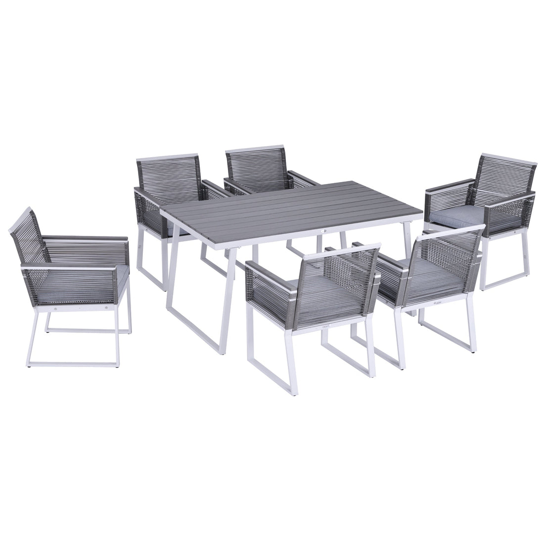 7 PCS Dining Set with 6 PE Rattan Cushioned Chairs & 1 Rectangle Table, Modern Outdoor Patio Furniture for Poolside, Porch, Patio, Balcony, Indoor