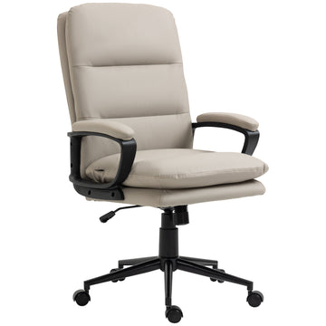 Office Chair, PU Leather Computer Desk Chair Office Chair with Adjustable Height and Swivel Rolling Wheels for Work Study, Light Grey