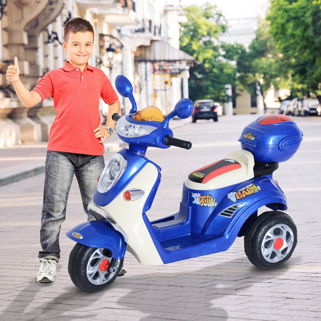 Kids Electric Ride On Toy Car 6V Electric Motorbike with Chargeable Battery Headlight and Music for 3-5 Years - Blue