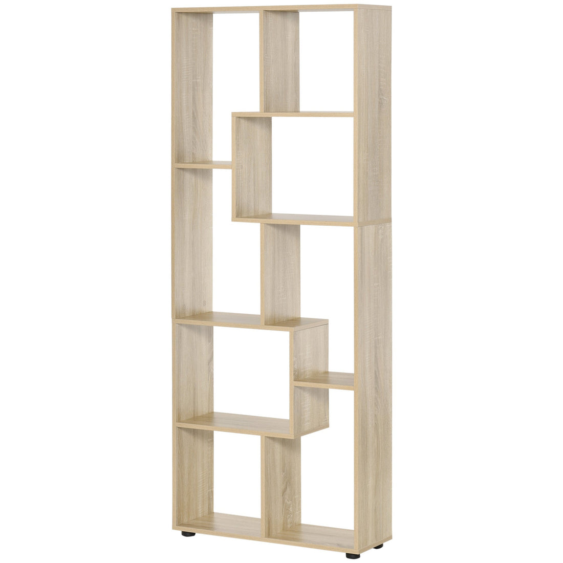 8-Tier Freestanding Bookcase w/ Melamine Surface Anti-Tipping Foot Pads Home Display Storage Grid Stand Bedroom Living Room Furniture Modern Style - Natural