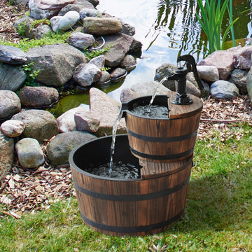 Wooden Water Pump Fountain, 2 Tier-Fir Wood
