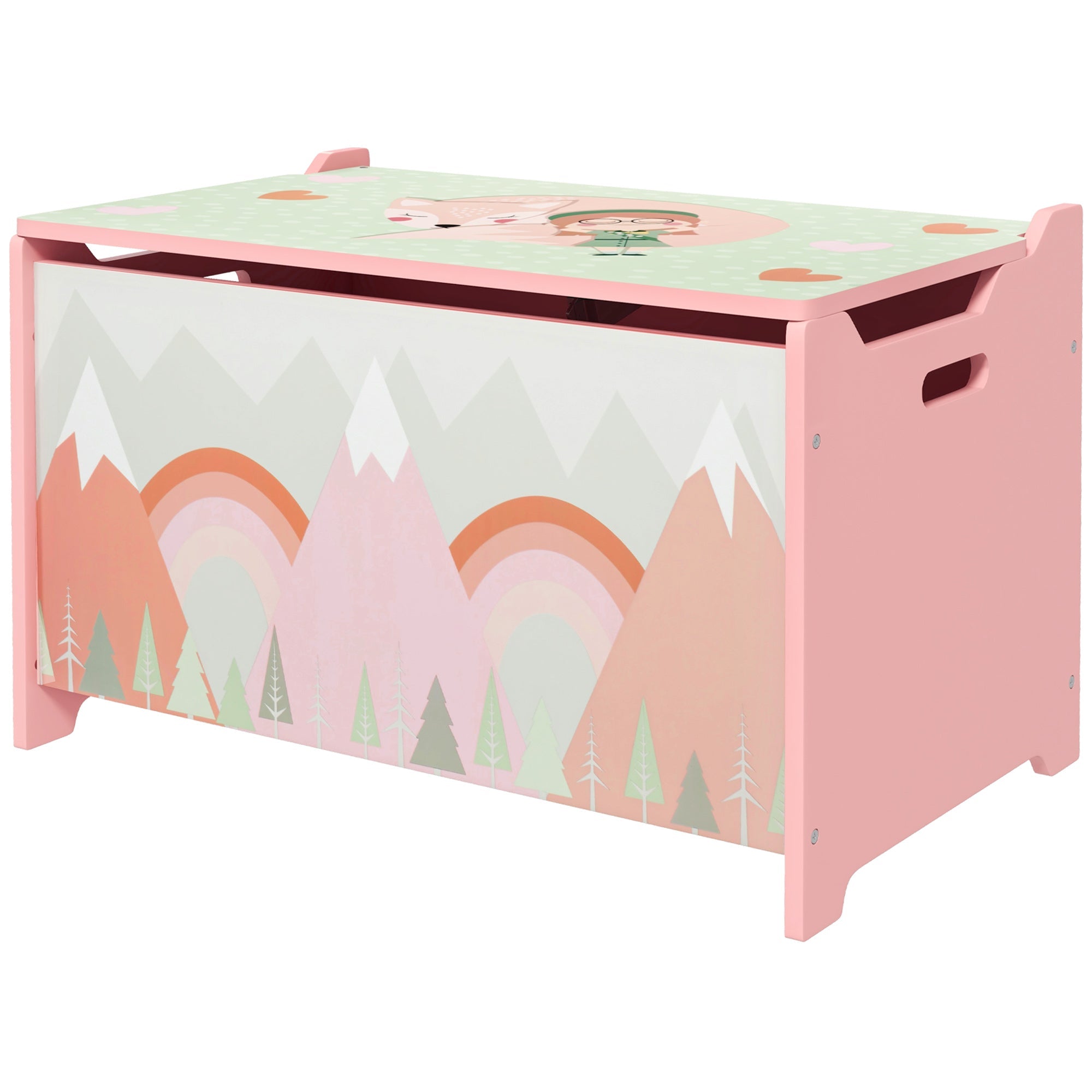 Toy Box, Kids Storage Chest, with Lid, Safety Hinge - Pink