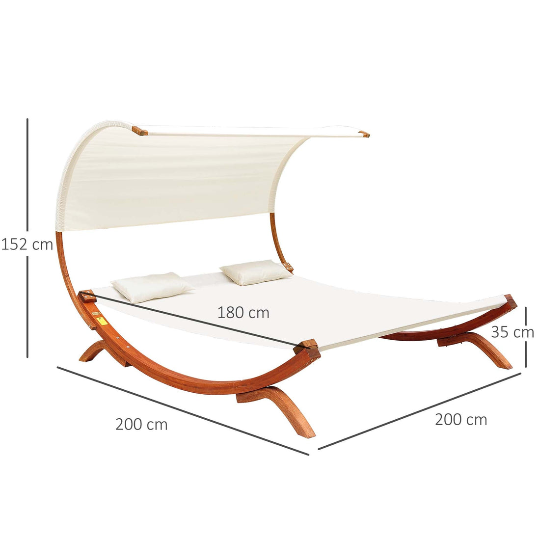 Hammock Chaise Day Bed with Canopy Wooden Double Sun Lounger - Cream