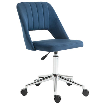 Armless Velvet-Feel Office Chair - Dark Blue