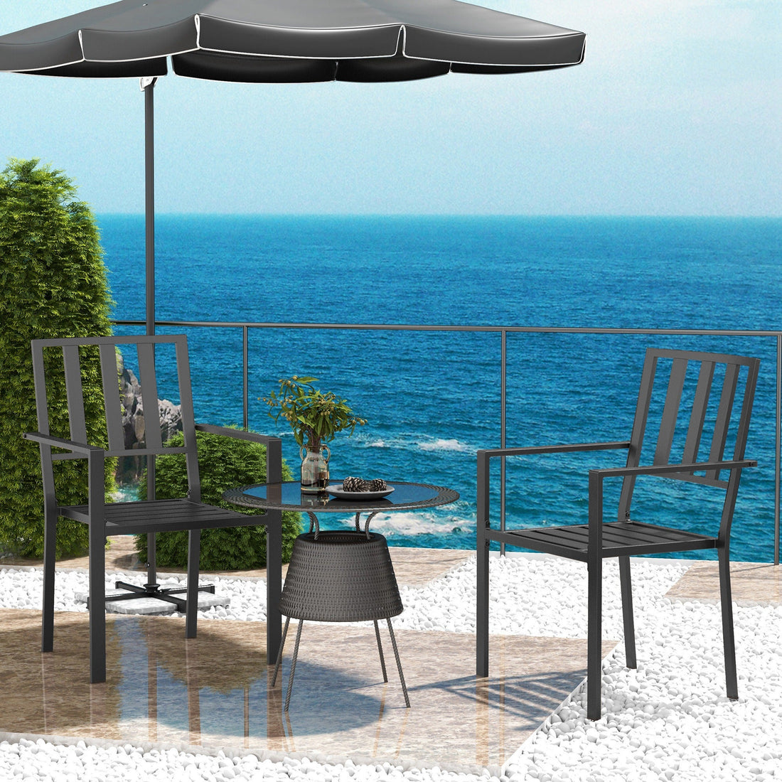 Set of Two Minimal Metal Garden Chairs - Black