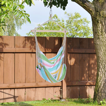 Outdoor Hanging Rope Chair with Cotton Rope, Garden Hammock Chair with Wooden Support Bar Cotton Cloth, Portable Garden Chair for Patio & Tree, Green