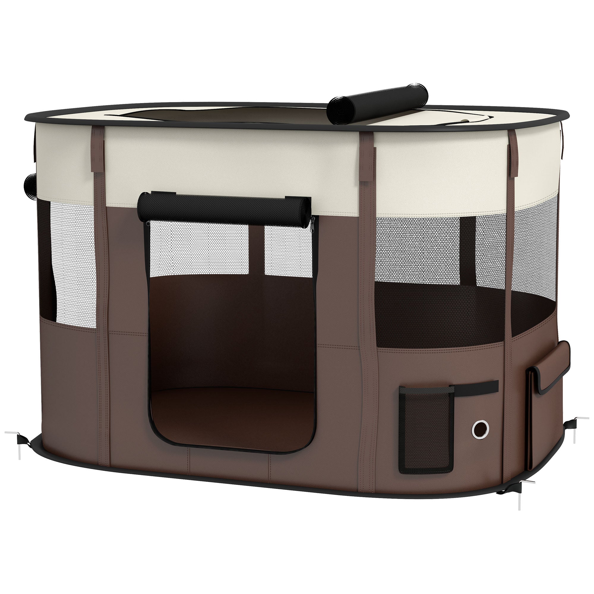 Foldable Dog Pen with Storage Bag for Indoor/Outdoor Use, Portable Pet playpen, with Ground Stakes - Brown