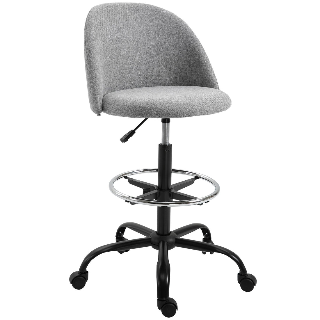 Ergonomic Drafting chair Adjustable Height w/ 5 Wheels Padded Seat Footrest 360° Swivel Freely Comfortable Versatile Use For Home Office - Grey
