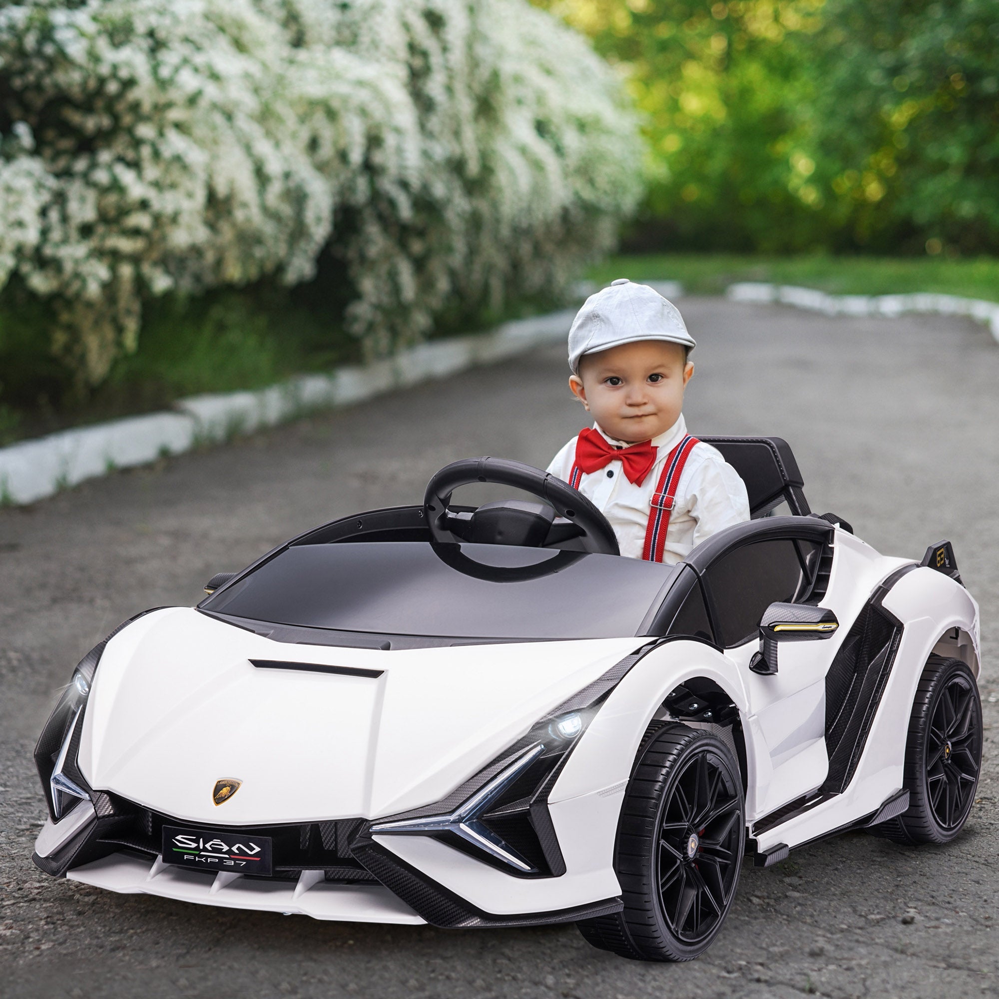 Lamborghini Sian Licensed 12V Kids Electric Ride On Car 2 Motors Toy Car with Remote Control Music Lights MP3 for 3-5 Years White