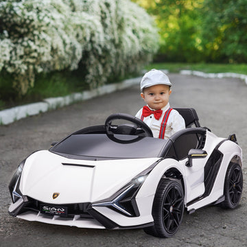 Lamborghini Sian Licensed 12V Kids Electric Ride On Car 2 Motors Toy Car with Remote Control Music Lights MP3 for 3-5 Years White