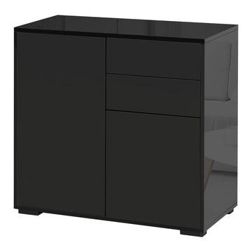High Gloss Side Cabinet, Push-Open Design with 2 Drawers and 2 Cabinets for Living Room, 74H x 117W x 36Dcm, Black