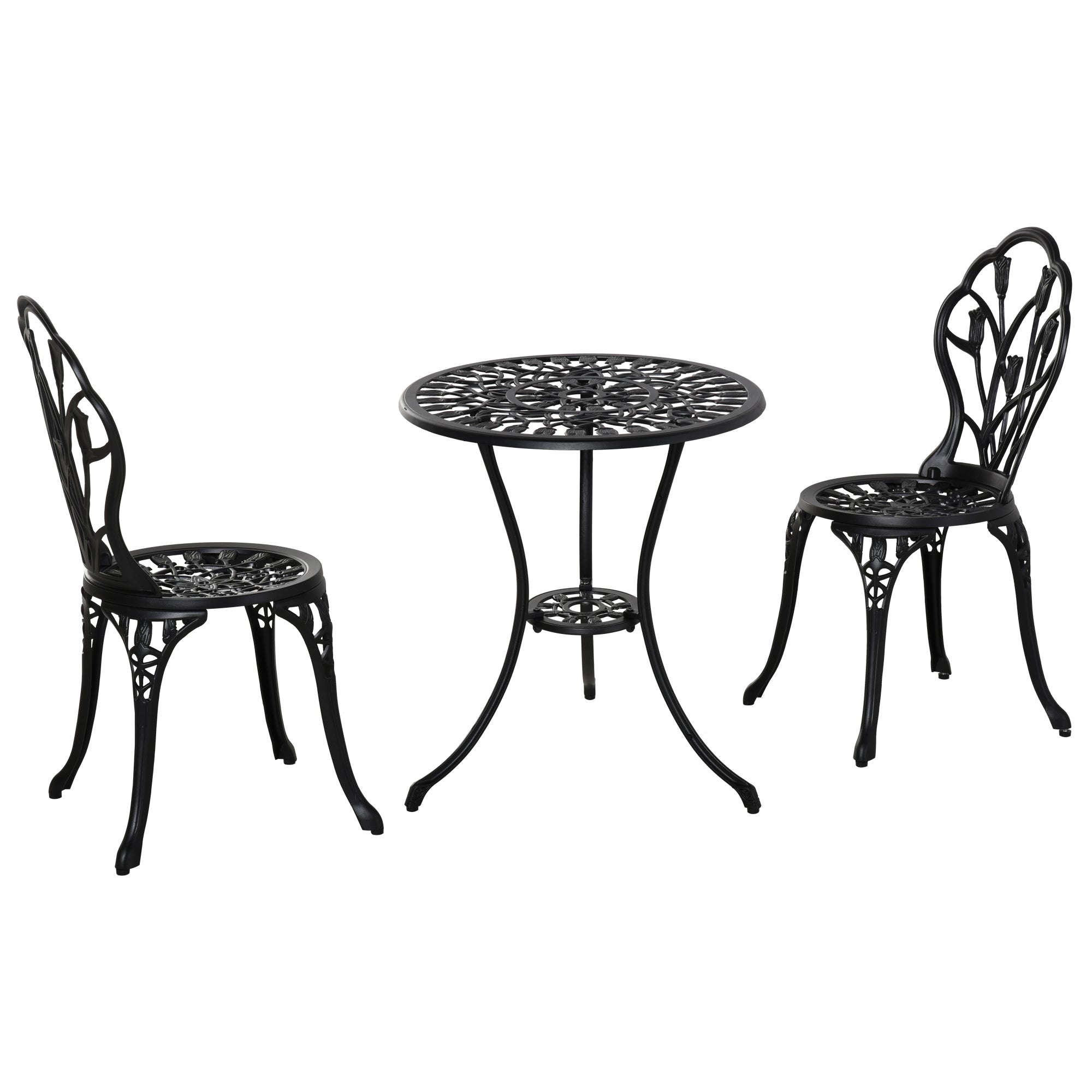 Three-Piece Aluminium Floral Bistro Garden Set - Black