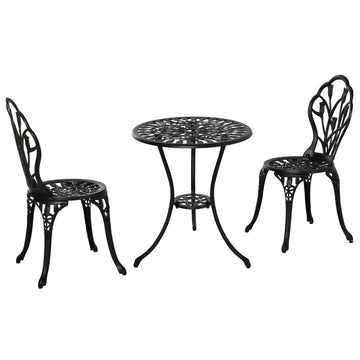 Three-Piece Aluminium Floral Bistro Garden Set - Black