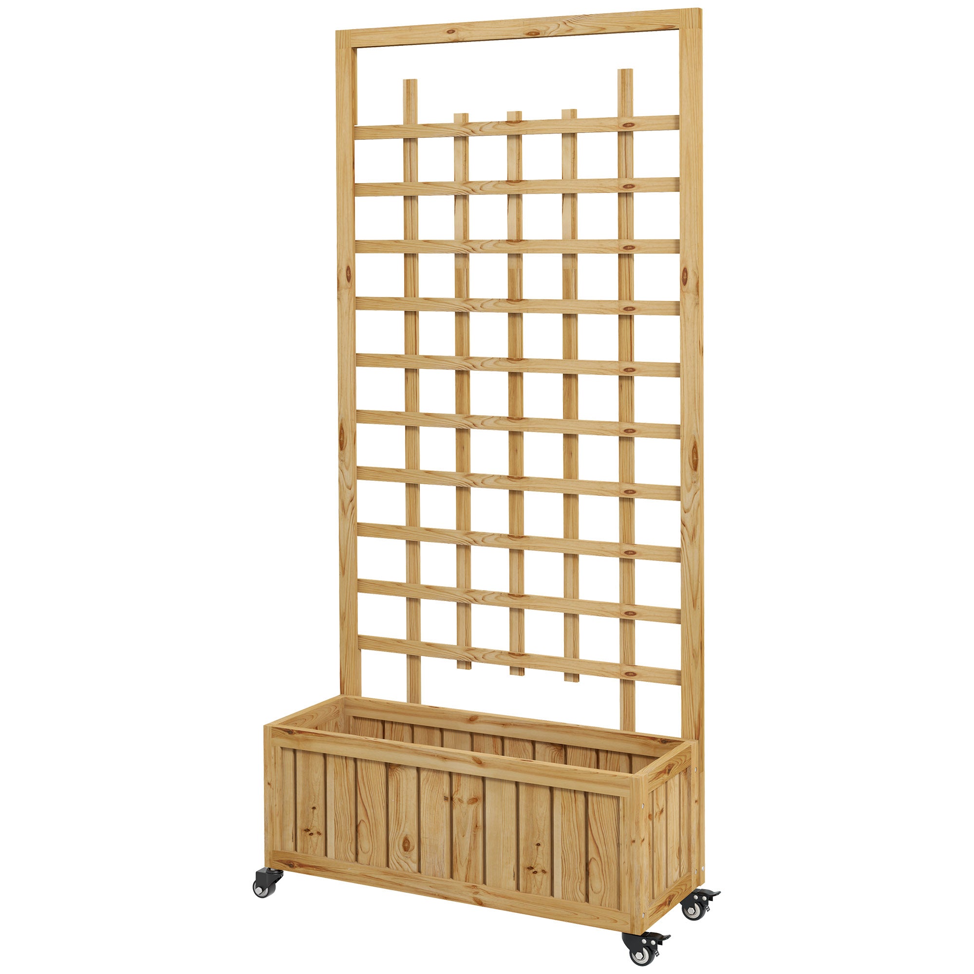 Wooden Trellis Planter, Raised Garden Bed with Wheels, to Climb and Grow Vegetables, Herbs and Flowers, Natural