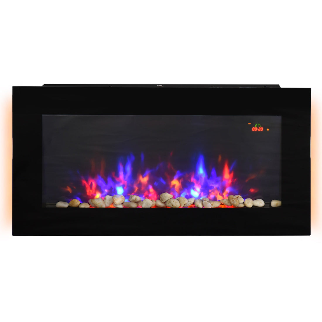 LED Wall Mounted Fireplace Curved Glass Electric Fire Place for Living Room, 1000W/2000W, 48H x 90.8W x 11.5Dcm, Black