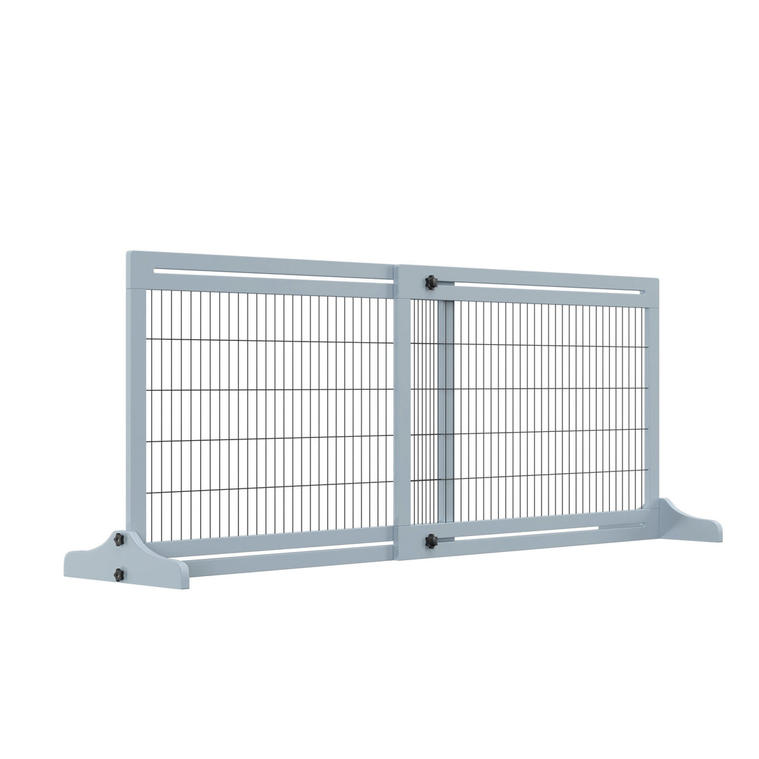 Freestanding Dog Gate, Foldable Pet Fence, Indoor Wood Barrier, Stair Gate with Support Feet, for Doorway, Hallway, Small and Medium Dogs, 69H x 104-183 cm, Blue-grey