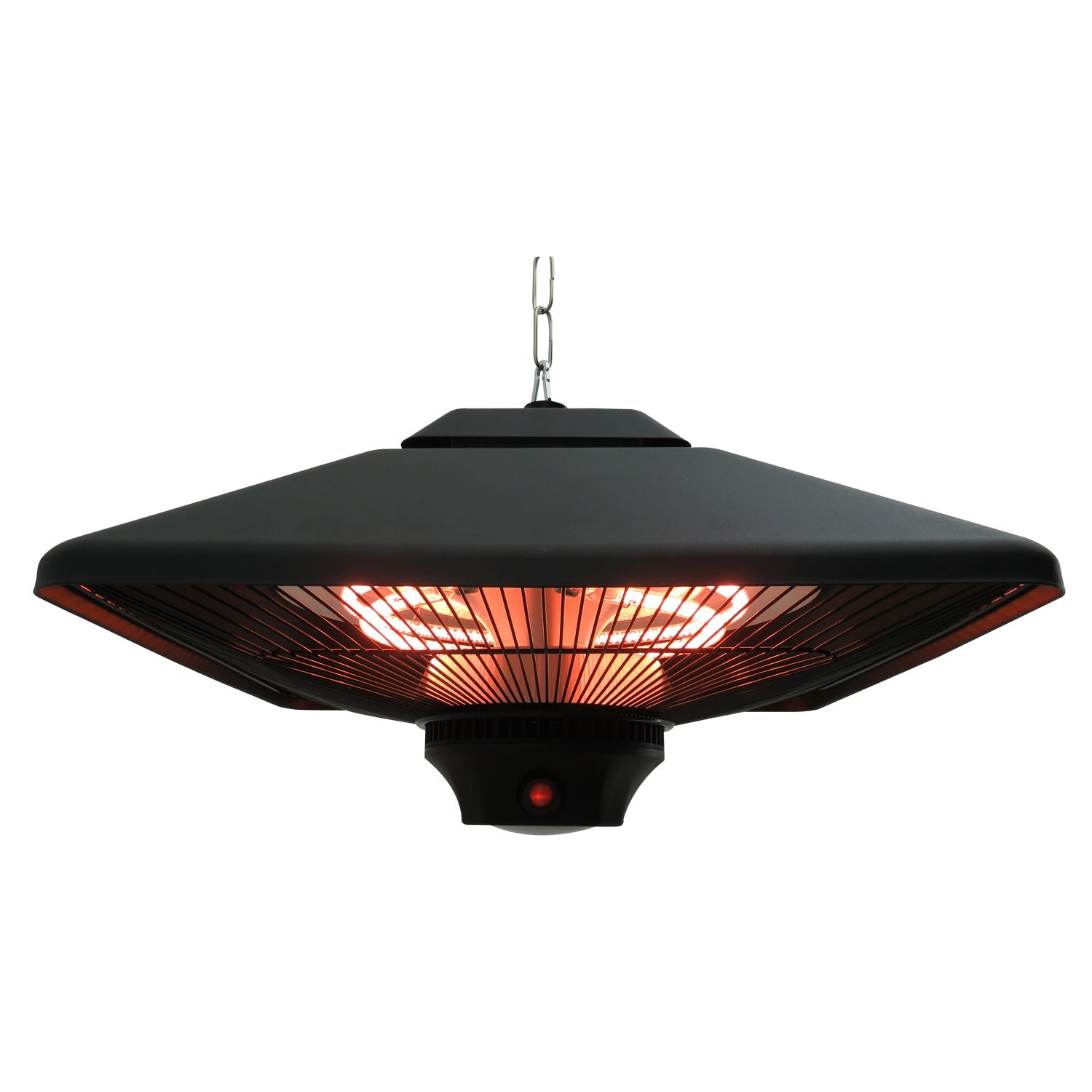 Hanging Electric Patio Heater with 2 Power Settings, 1000/2000W Waterproof Ceiling Mounted Aluminium Halogen Infrared Outdoor Heater Warmer with LED Light and Remote Control, Black