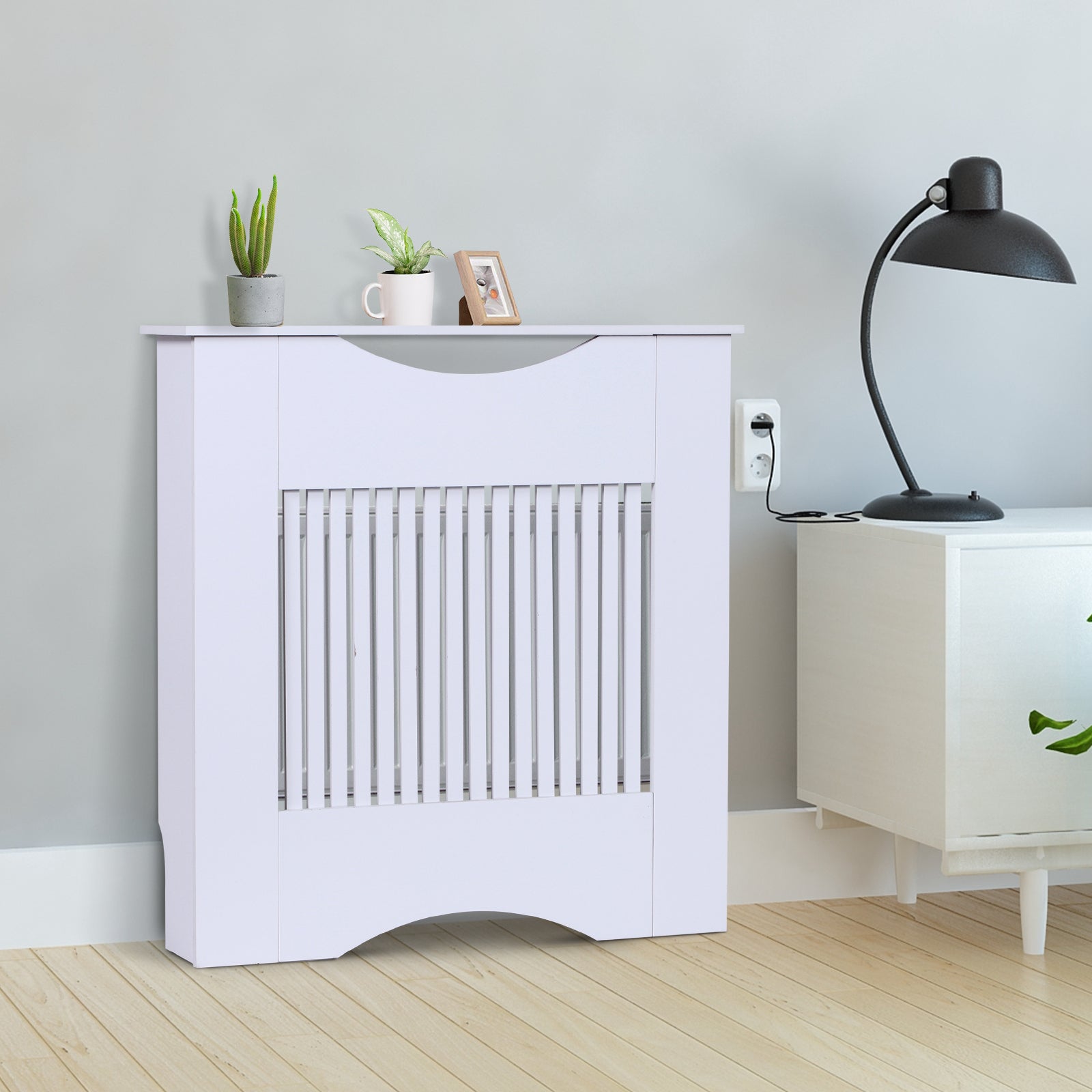 Painted MDF Radiator Cover Heater Cabinet Modern Slatted Home Furniture Living Room Bedroom Worktop White 82H x 78W x 19D