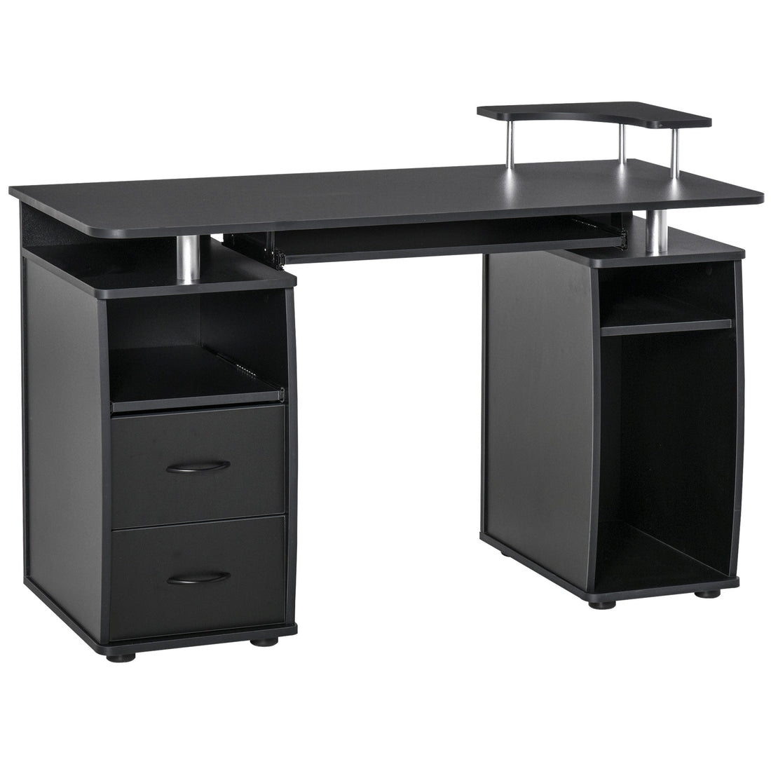 Computer Desk Office PC Table Workstation with Keyboard Tray, CPU Shelf, Drawers, Sliding Scanner Shelf, Black