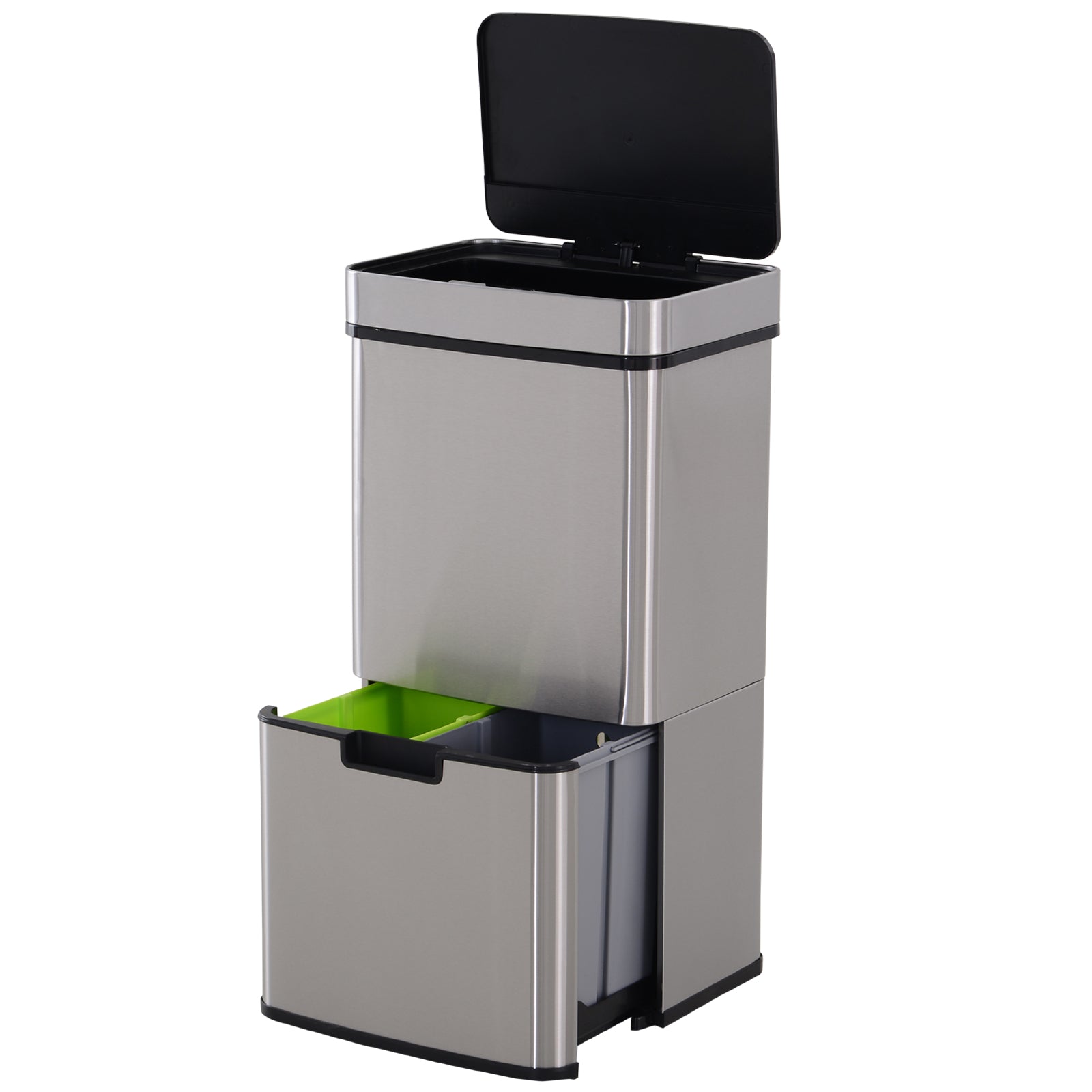 72L Recycling Sensor Bin Stainless Steel 3 Compartments For Both Wet/Dry Waste w/Removable Lid Kitchen Home