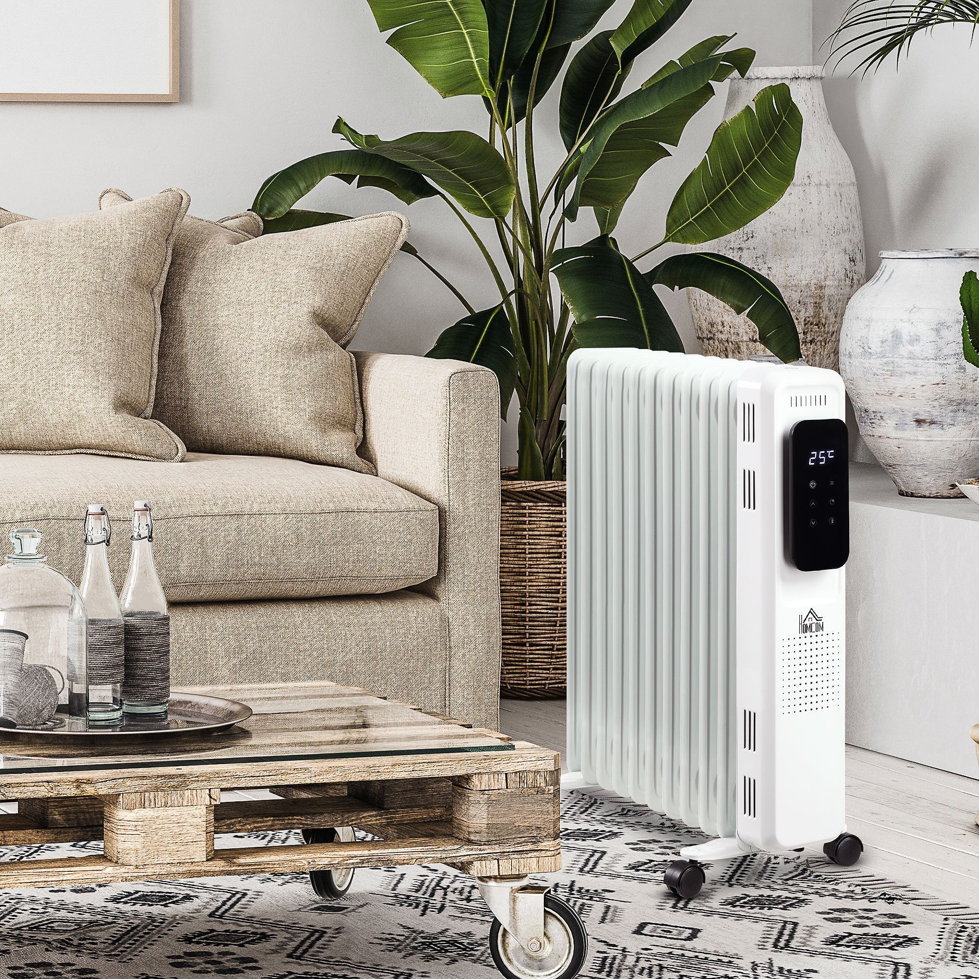 2500W Oil Filled Radiator, 11 Fin Portable Electric Heater with LED Display, 24H Timer, 3 Heat Settings, Adjustable Thermostat, Safety Cut off, Remote Control, White