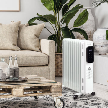 2500W Oil Filled Radiator, 11 Fin Portable Electric Heater with LED Display, 24H Timer, 3 Heat Settings, Adjustable Thermostat, Safety Cut off, Remote Control, White