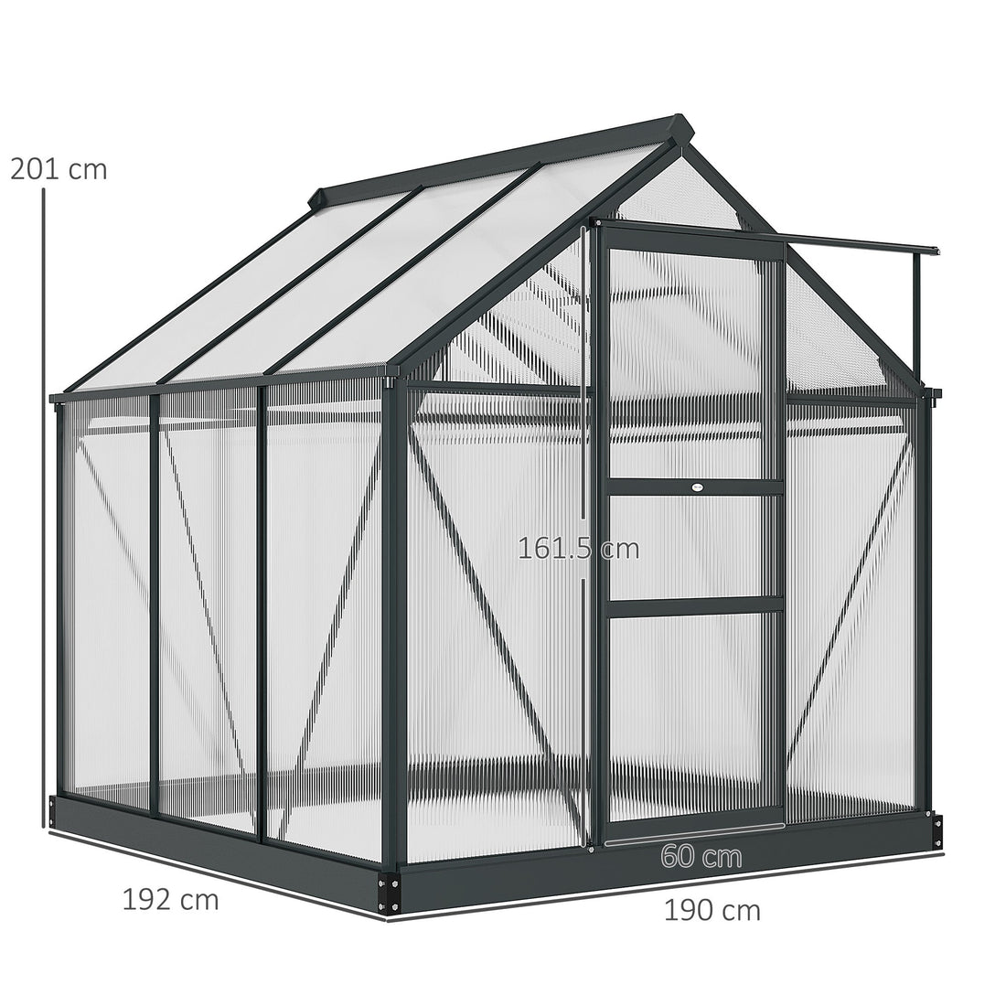 6 x 6ft Polycarbonate Greenhouse, Large Walk-In Green House with Slide Door and Window, Garden Plants Grow House with Aluminium Frame and Foundation, Grey