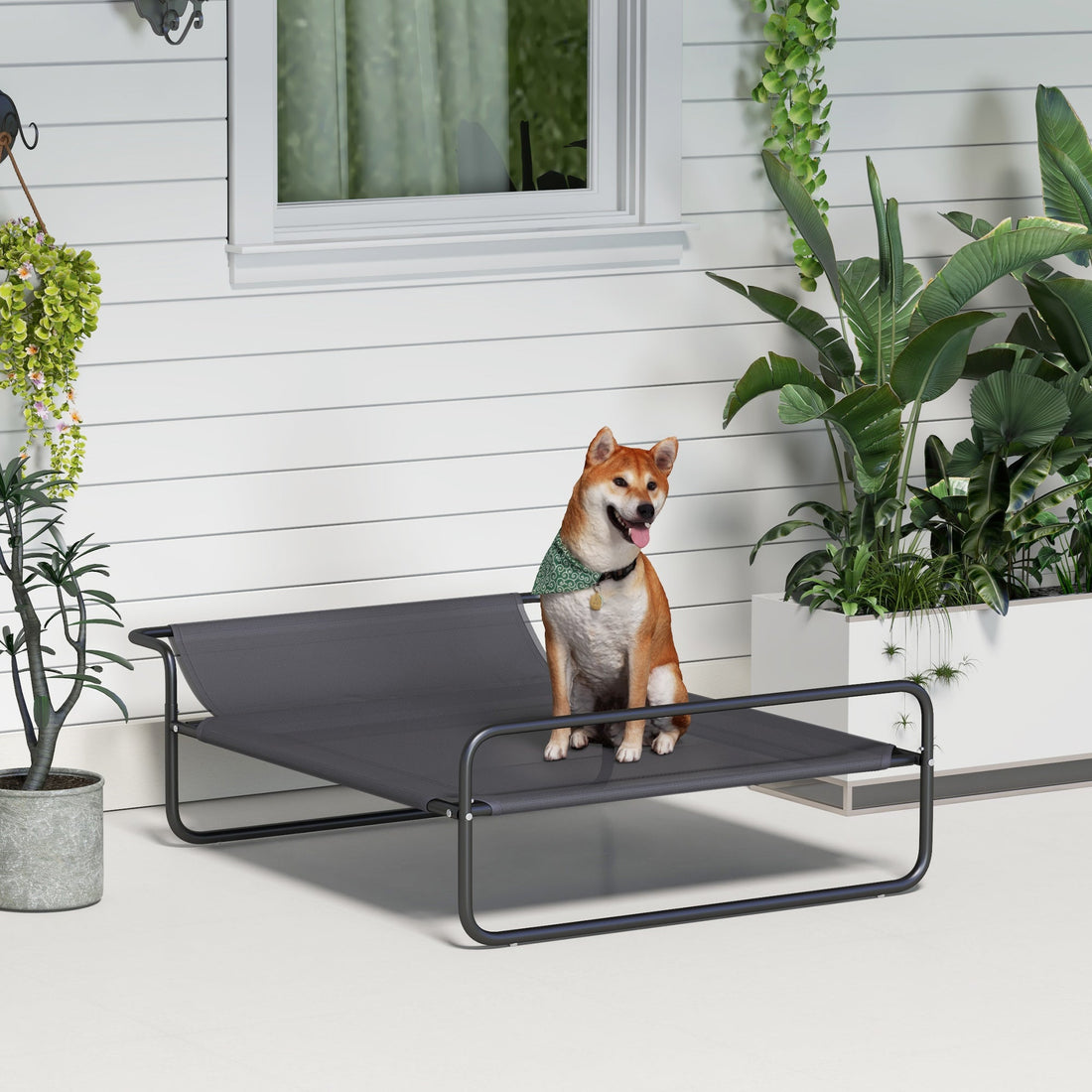 Raised Pet Bed with Slope Headrest, Washable Breathable Mesh, Foot Pads, for Medium Dogs, 106 x 81 x 33cm