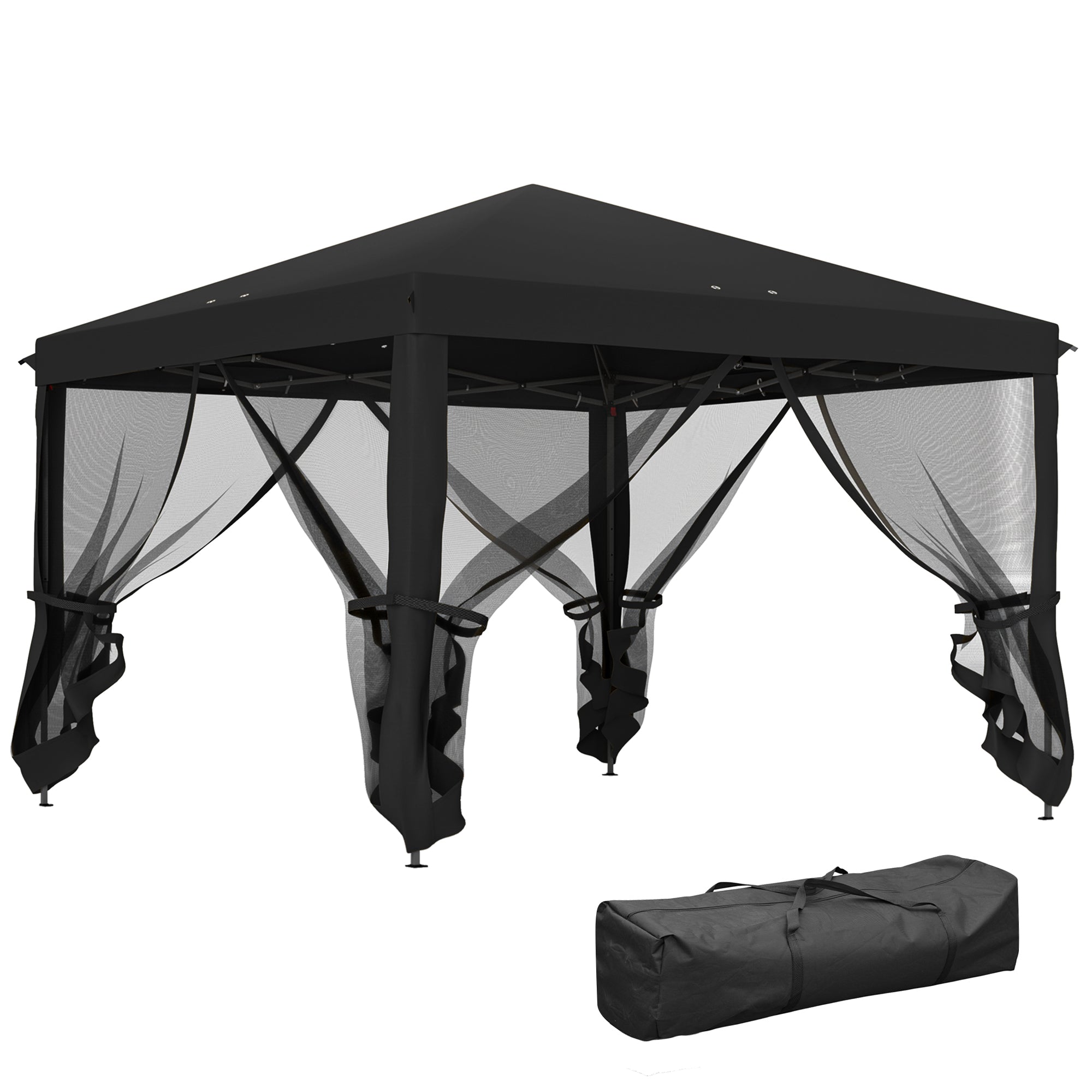 3 x 3 m Pop Up Gazebo, 420D Garden Tent Canopy with Removable Mesh Sidewall Netting, Carry Bag for Garden Patio Outdoor, Black