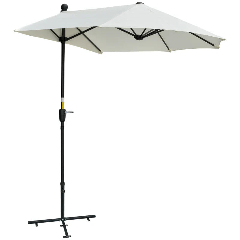 2m Half Parasol Market Umbrella Garden Balcony Parasol with Crank Handle, Base, Double-Sided Canopy, Cream White
