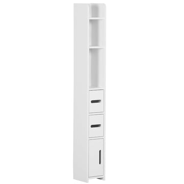 Modern Bathroom Storage Cabinet, Freestanding Tall Bathroom Cabinet with Open Shelves and 3 Cupboards with Door, for Bedroom Hallway, White