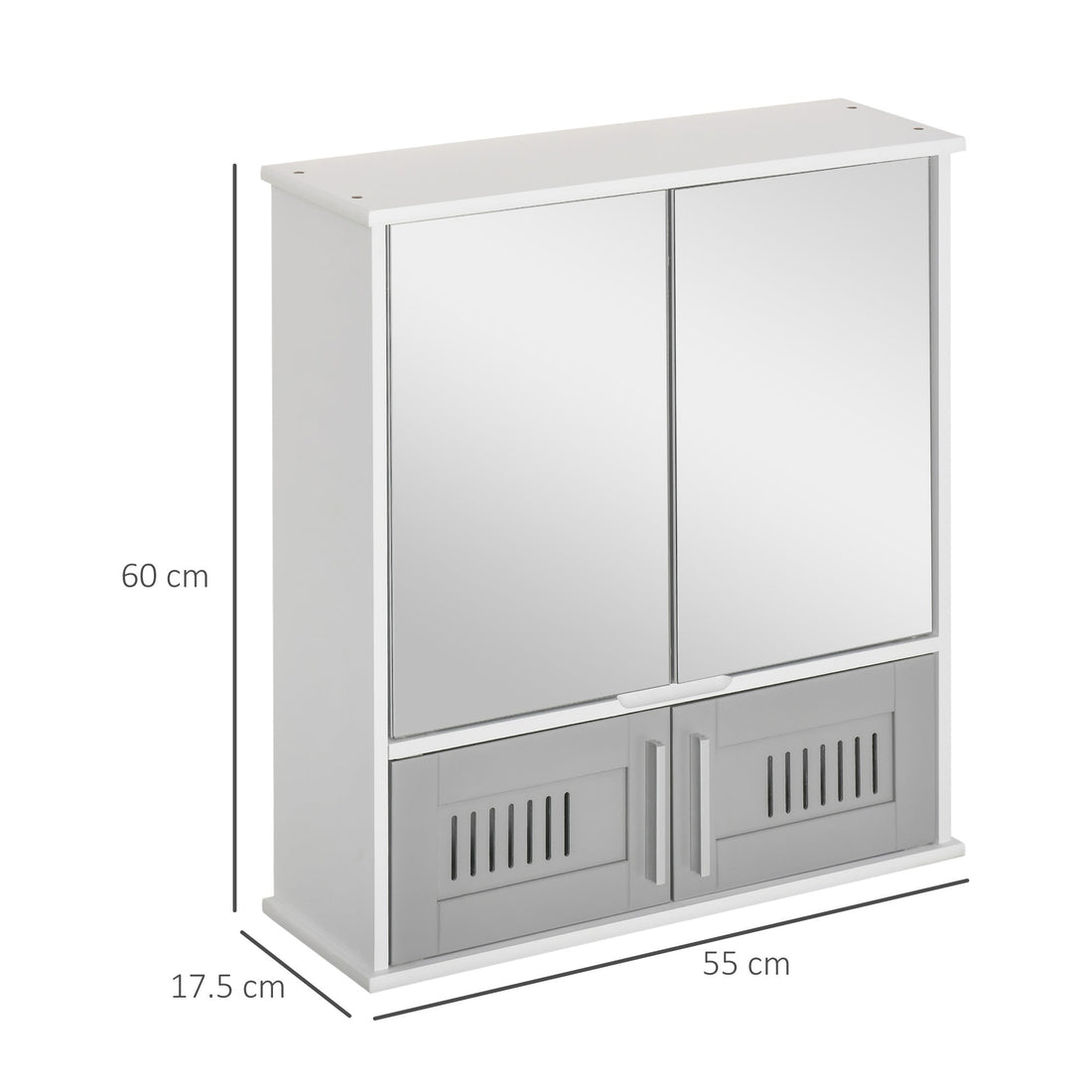 Bathroom Mirror Cabinet, Wall Mounted Storage Cupboard with Double Doors and Adjustable Shelf, Bathroom Organizer, Grey