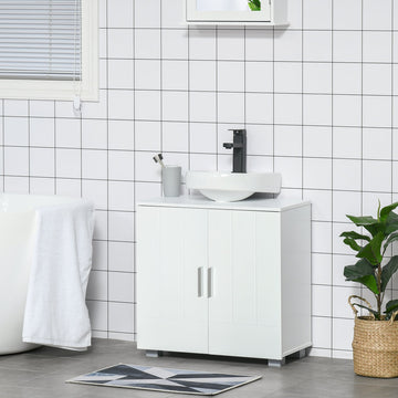 Pedestal Under Sink Cabinet, Modern Bathroom Vanity Unit, Storage Cupboard with Double Doors, Adjustable Shelf, White