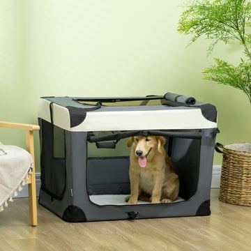 91cm Foldable Pet Carrier, with Cushion, for Large Dogs and Cats - Grey