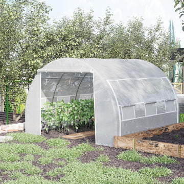 3 x 3 x 2 m Polytunnel Greenhouse with Roll-up Side Walls, Walk-in Grow House Tent with Steel Frame, Reinforced Cover, Zipped Door and 6 Mesh Windows for Garden, White