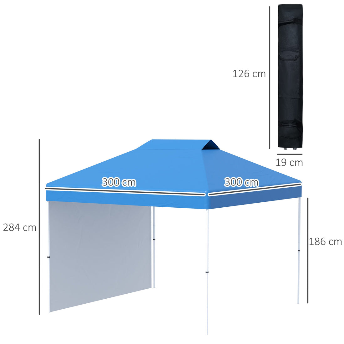 3x3(M) Pop Up Gazebo with 1 Side and Roller Bag, Height Adjustable Party Tent Event Shelter for Garden, Patio, Blue