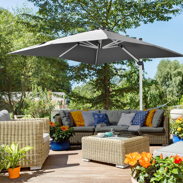 3 x 3(m) Cantilever Roma Parasol, Square Garden Umbrella with Cross Base, Crank Handle, Tilt, 360° Rotation and Aluminium Frame, Grey