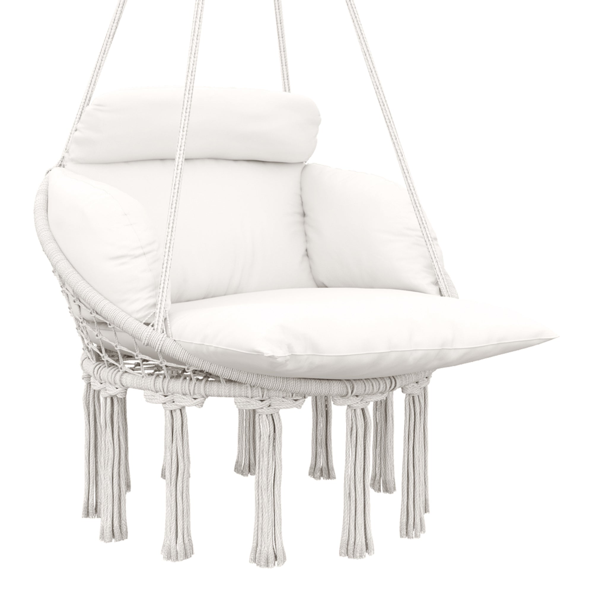 Hanging Chair Outdoor Hammock Chair with Soft Cushion, Cotton Rope Boho Style Swing Chair, Hanging Garden Swing Seat for Indoor Outdoor, Cream White